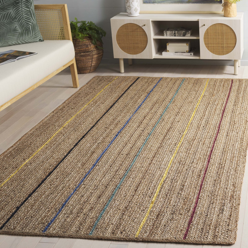 Armgart Natural Fiber Flat Weave Jute Striped Rug, Rectangle 5' x 8'