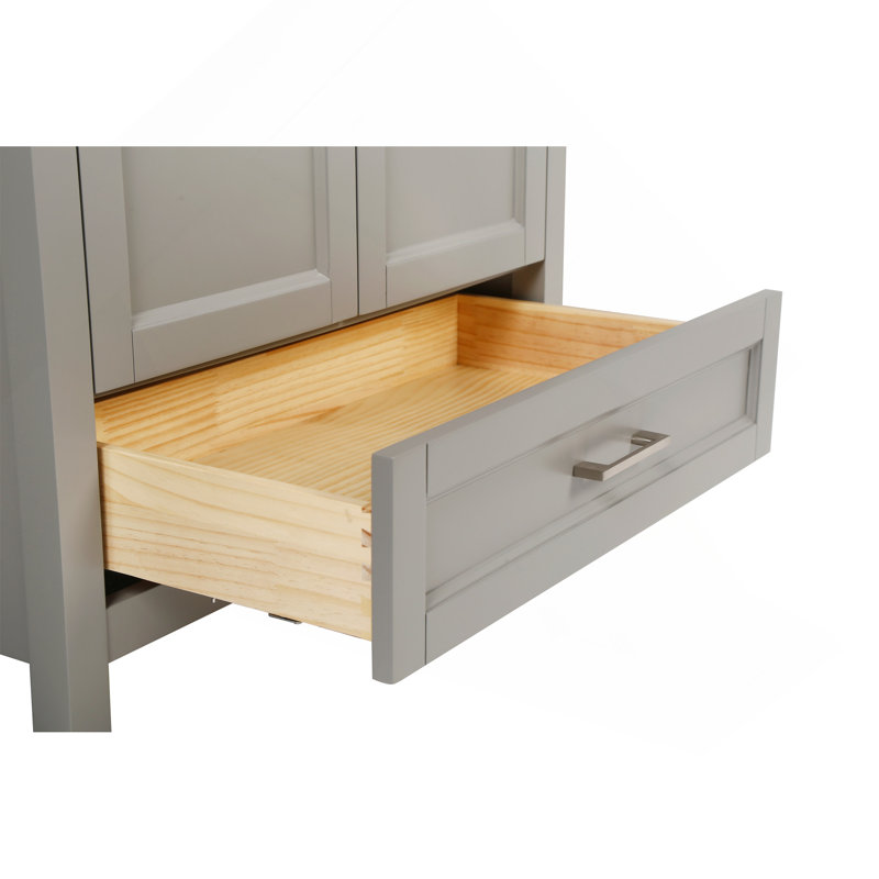 Meuble-lavabo autoportant de 30 po avec lavabo, comptoir en marbre d'ingénierie de Carrare avec lavabo rectangulaire encastré en céramique, grande porte de rangement à fermeture en douceur, structure en bois massif