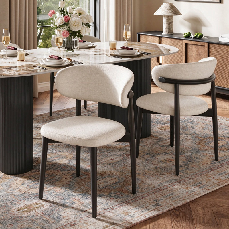 Ensemble de 6 chaises de salle à manger de style Mid-Century, pieds en bois massif noir, sans assemblage, chaises de cuisine beiges pour la salle à manger