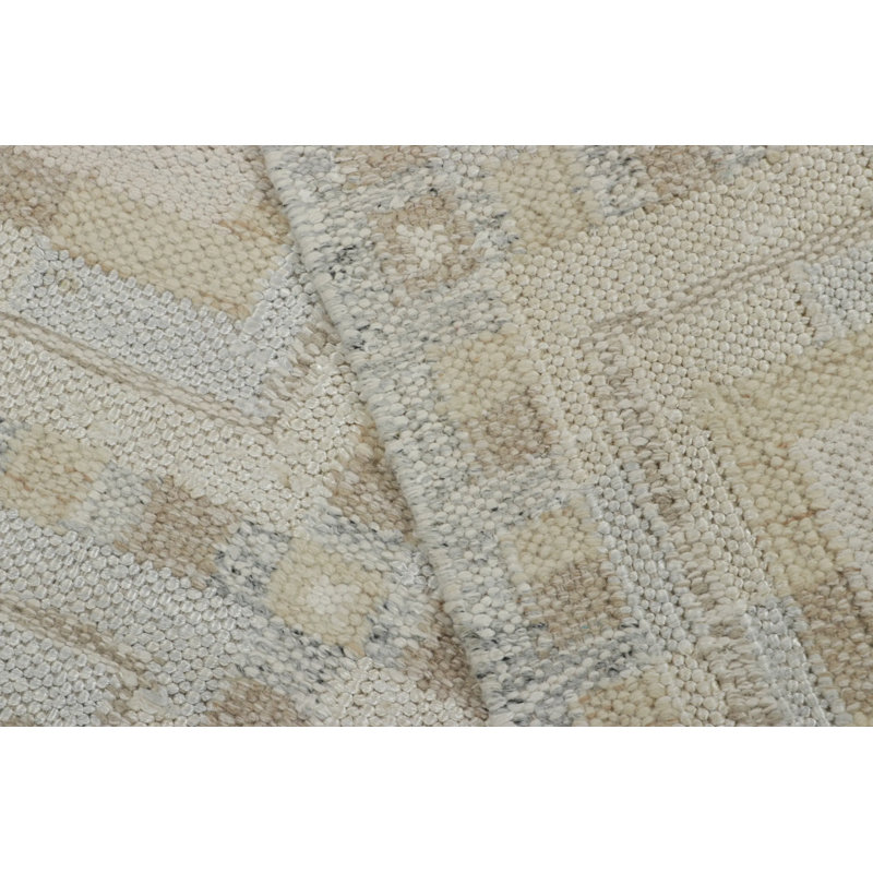 Rug & Kilim’S Scandinavian Rug In Beige, Ivory And Ice Blue Geometric Patterns, Rectangle 9' x 12'
