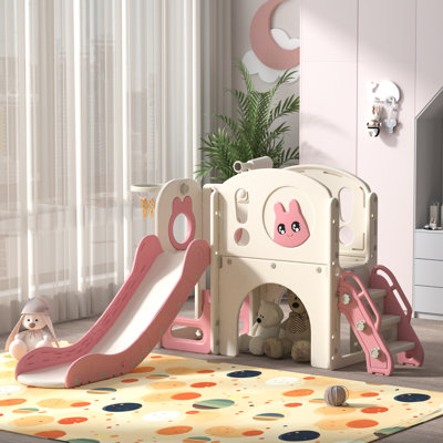 8-in-1 Toddler Slide And Climber Play Set, Kids Slide Playground With Stairs, Tunnel, Telescope, Storage, Basketball Hoop And Ball For Kids Aged 1-3 Y