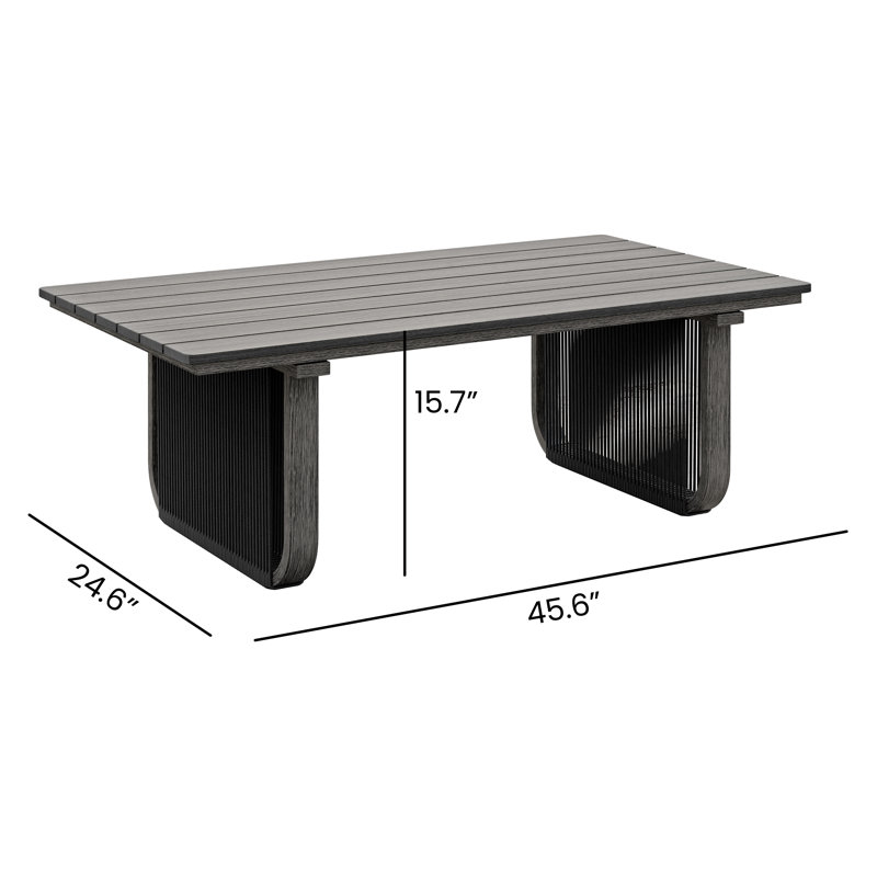 Table basse rectangulaire en aluminium et PEHD en osier, Noir, noir, noir, noir