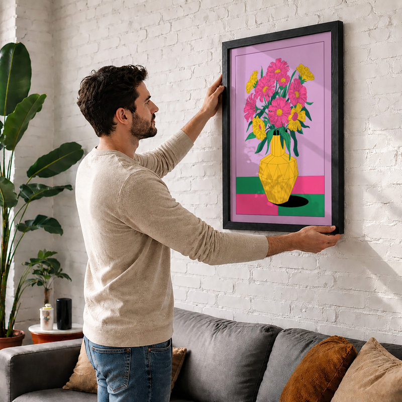 Blooms in Yellow Vase Botanical - Framed Print, A4 - 29.7 x 21.0 cm, Unframed