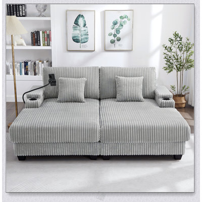 Modern Chaise Sofa With Adjustable Backrest, Storage Compartments, And Cup Holders For Ultimate Comfort And Functionality
