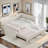Upholstered Daybed With Trundle, Three Drawers And Vertical Striped Design-631760013-631760011