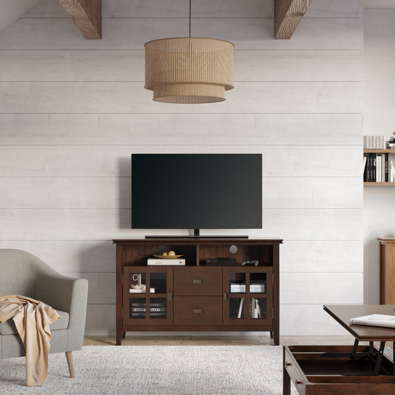 Artisan 48"W Solid Wood Transitional TV Stand for TVs up to 55" with 2 Cabinets, 2 Drawers, and Open Shelves