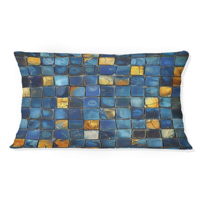 Carreaux de mosaïque moderne bleu et jaune II - coussin lombaire moderne