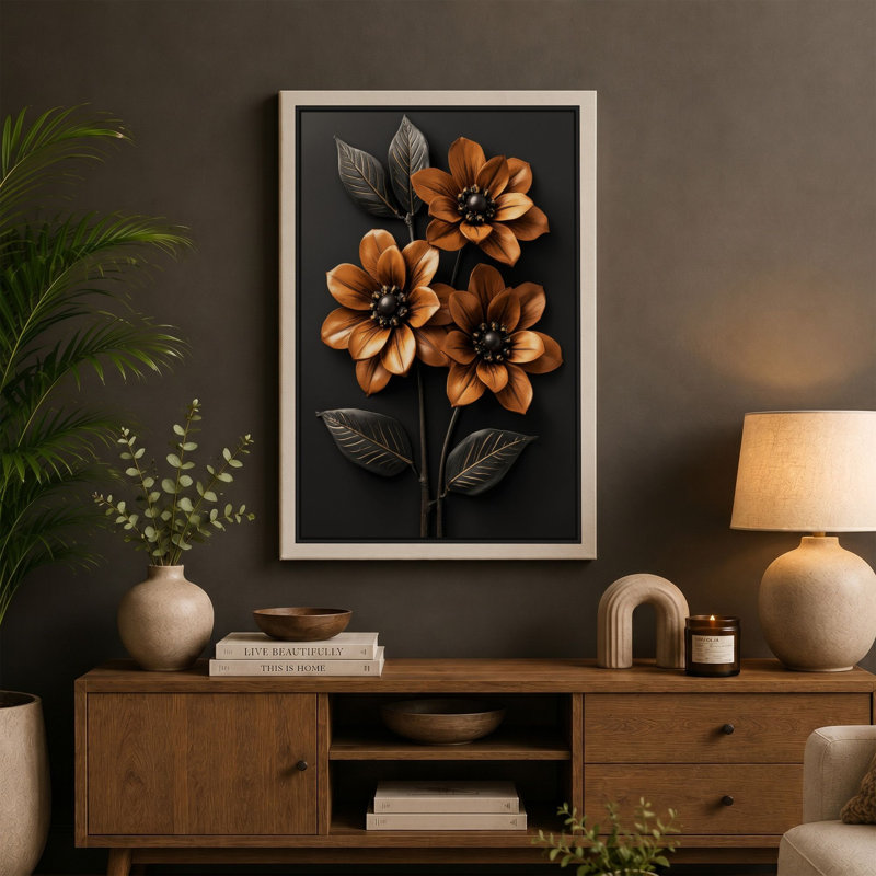 Gilded Stem Botanical - Wrapped Canvas, 24x16 - 61.0 x 40.6 cm, Black Border