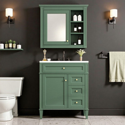 Ensemble de meuble-lavabo simple 30 po avec lavabo, armoire à miroir et rangement - meuble-lavabo moderne autoportant avec 3 tiroirs