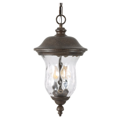 Lanterne suspendue d'extérieur rustique 19 po - Luminaire suspendu rétro résistant aux intempéries avec abat-jour en verre transparent pour porche, patio et jardin