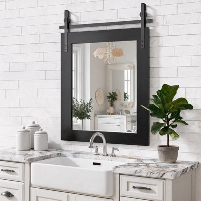 Miroir de salle de bain Farmhouse, miroir mural en bois rustique 18 po x 26 po, miroir de coiffeuse rétro noir