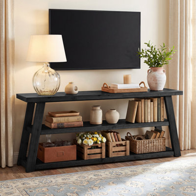 Console à 3 niveaux en bois massif pour le vestibule, table étroite de 63 pouces derrière le canapé