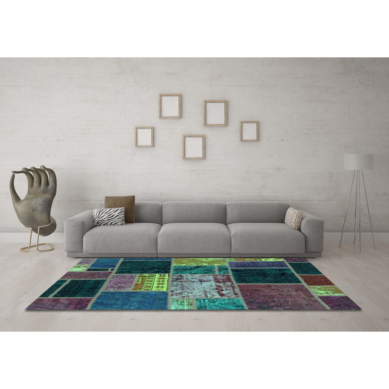 Tapis turquoise / vin / bleu en coton tissé à la machine Madisonrose, Carré de 6 pi