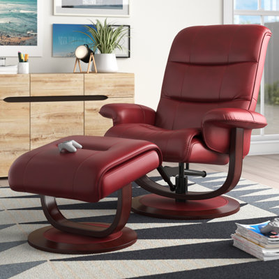 34" Upholstered Manual Reclining Swivel Chair and Ottoman with Flared Arms