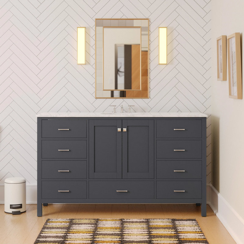 Claudett 60'' Single Bathroom Vanity with Top, Engineered Carrara, Marine Gray
