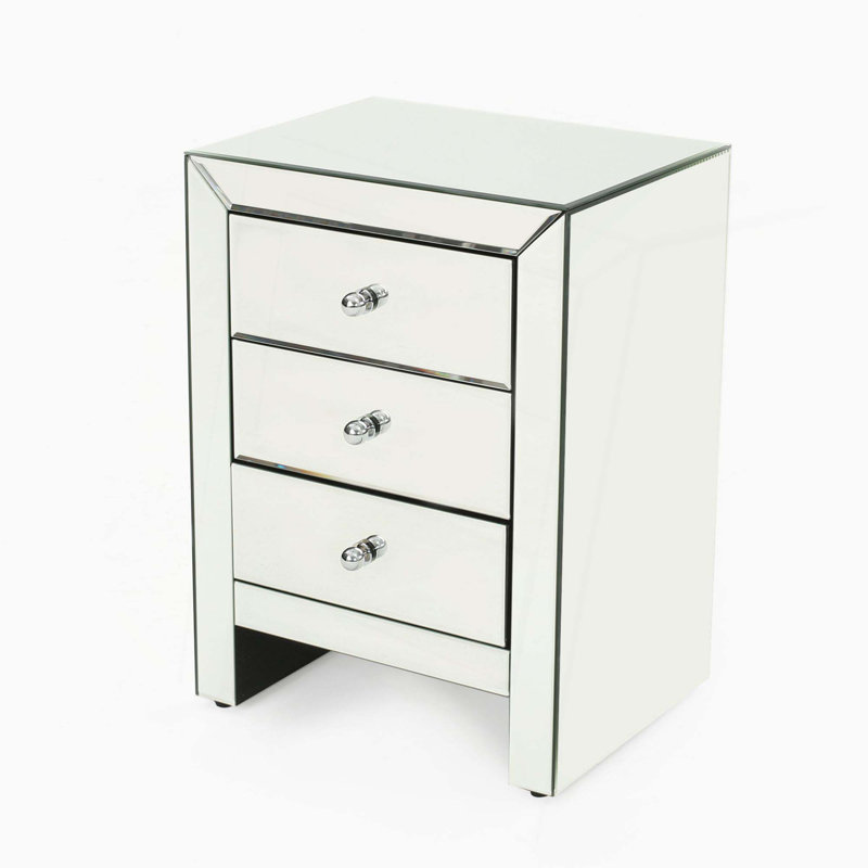 Table de chevet à miroir avec 3 tiroirs pour la chambre à coucher et le salon