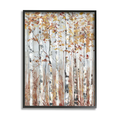 Automne, bouleau, feuillage, paysage de forêt rustique surdimensionné, art numérique sur estampe numérique par Sally Swatland