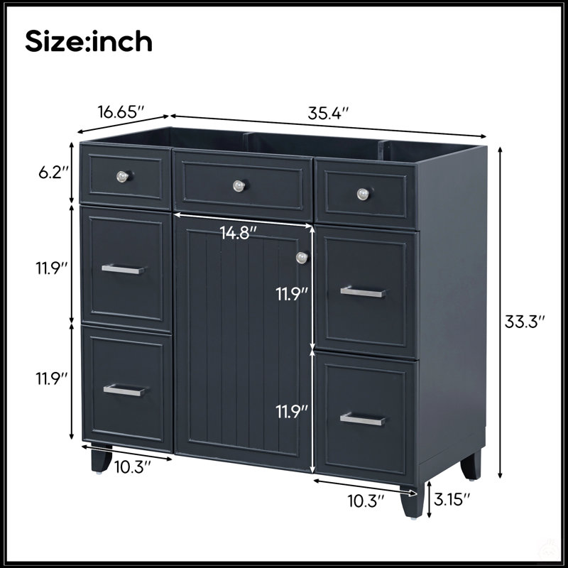 Meuble-lavabo de 36 po en bois massif avec beaucoup de rangement et portes à fermeture douce, finition noire