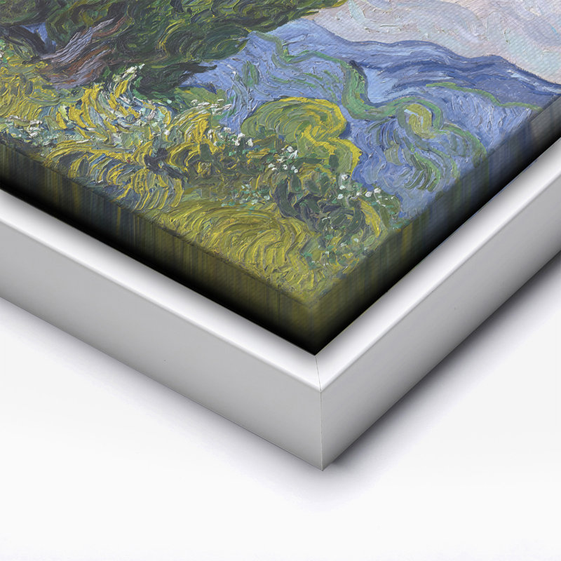 Van Gogh - Cyprès, Canevas, Encadrement blanc, H 16 po x l 20 po
