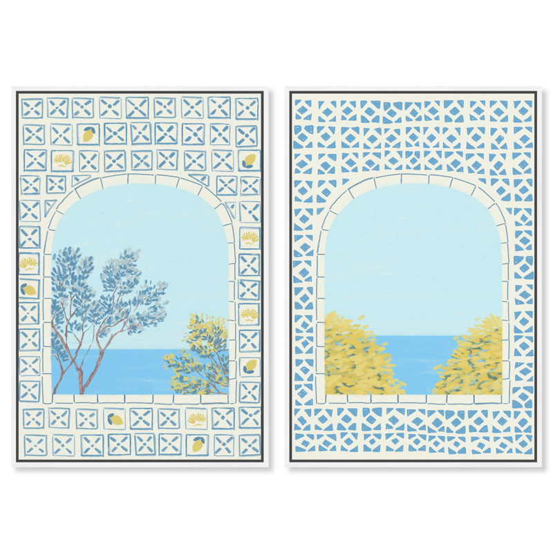 Mediterranean Window Set Set by Oliver Gal, 32"H x 22"W, White Floater Frame