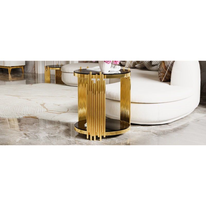 Modern Black Mirror End Table