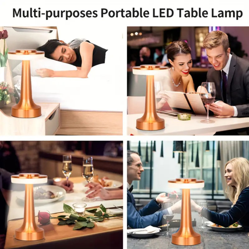 Xeni LED Portable Metal Table Lamp Rechargeable Battery 3-Levels Brightness Night Light, Rose Gold