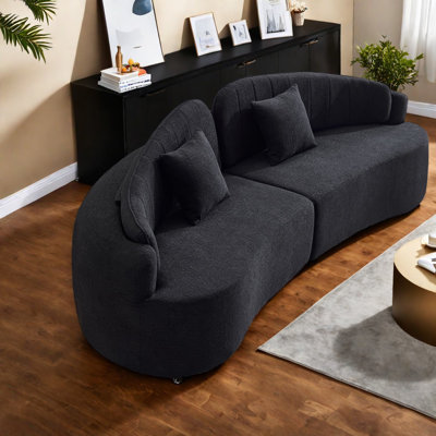 Space-saving Black Sofa, Foam Plus Spring, Retro Design For Small Apartments