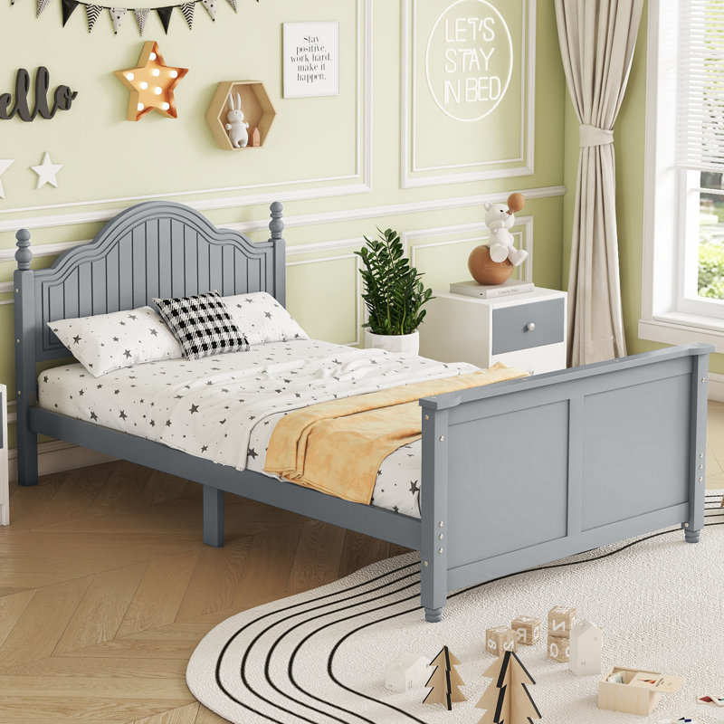Lit plateforme avec tête et pied de lit, Gris, Twin
