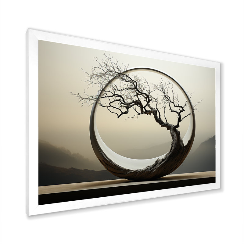 Reproduction sur toile «Bonsai», Japon, Cadre simple blanc, H 34 po x l 44 po x P 1,5 po