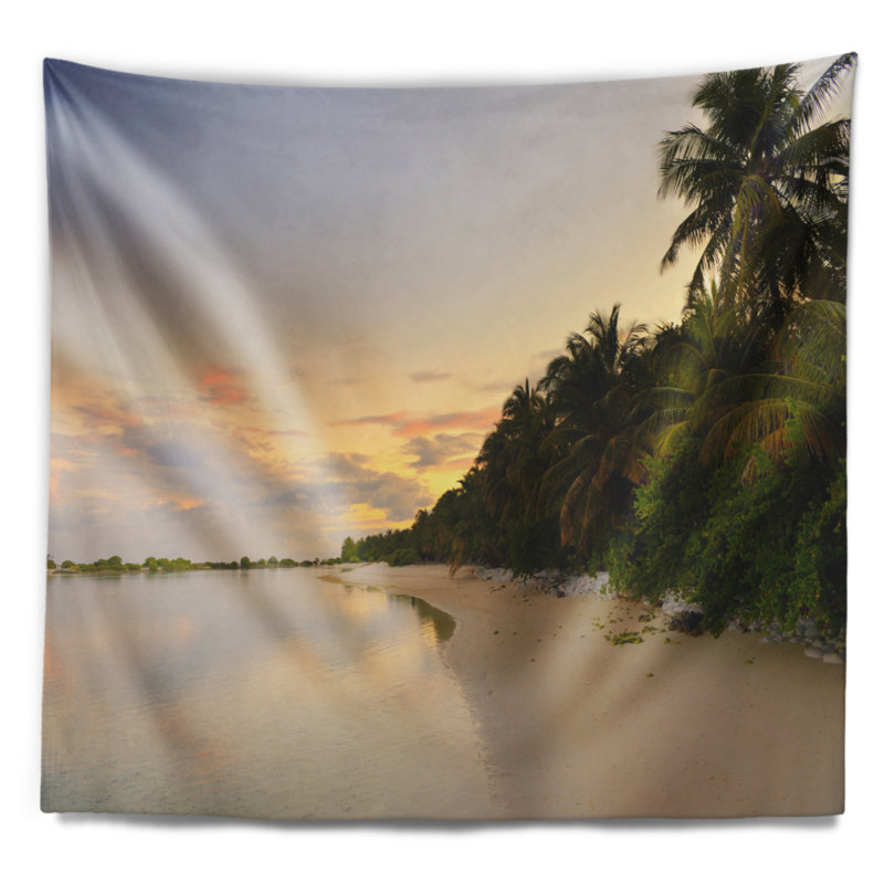 Tapisserie en soirée de plage tropicale seascape, H 50 po x l 60 po