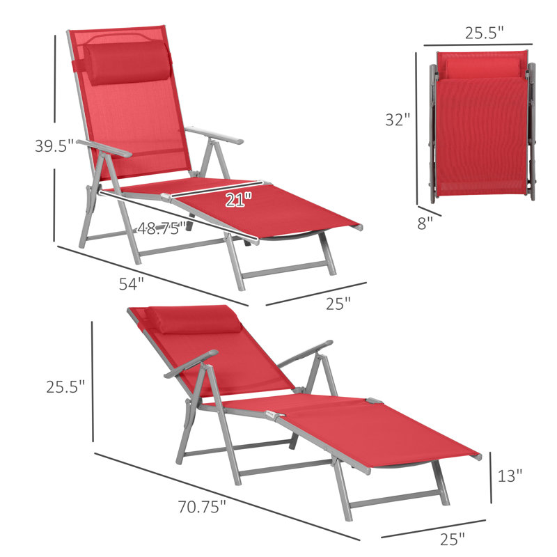 Fauteuil inclinable pliant robuste et réglable, rouge