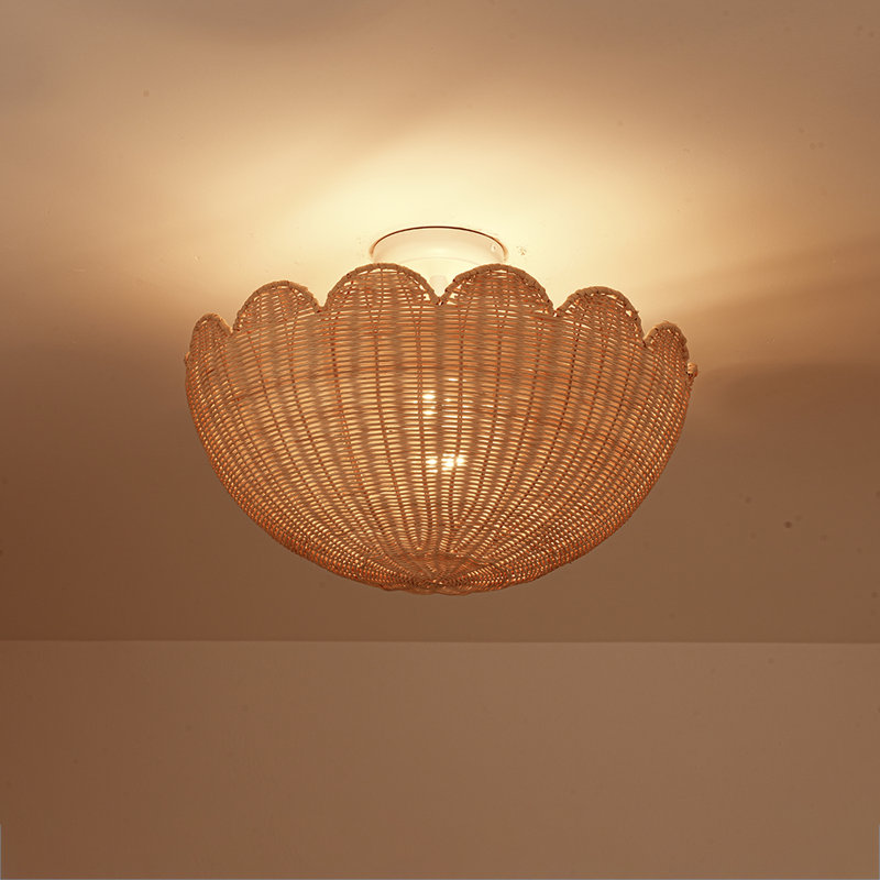 Plafonnier semi-encastré en rotin 2 lumières 2 lumières, Blanc