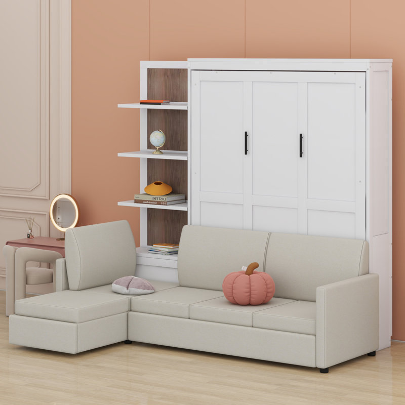 Lit escamotable mural avec canapé et tablettes Murphy, Blanc