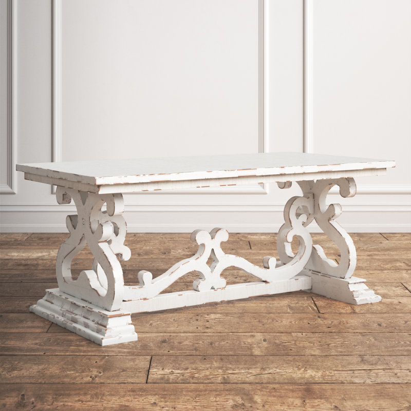 Emersyn 46" Solid Wood Distressed Scrollwork Coffee Table
