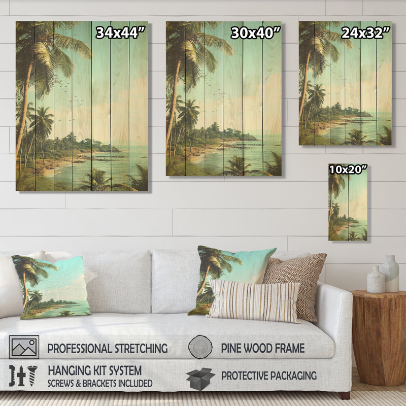 Coastal Vintage Tropical Coastline - Coastal Tropical sur impression sur bois, H 40 po x l 30 po