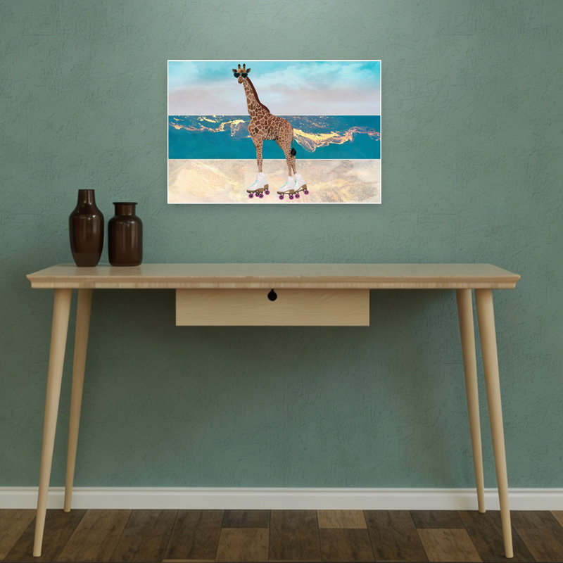 Cool Giraffe Skater Abstract Playful Vibrant Giraffe Coastal Wall Art Print by Sarah Manovski - Wrapped Canvas Print