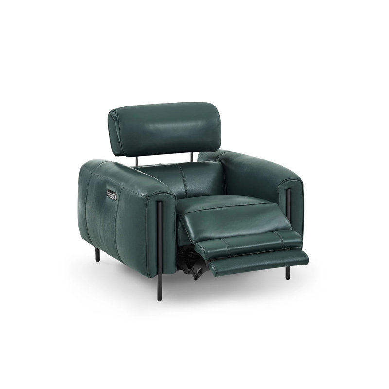 Fauteuil Charm en cuir véritable blanc, Vert