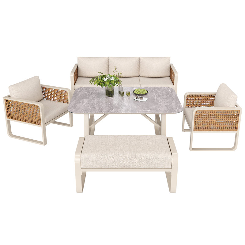 7-Person Rattan Garden Sofa Set with Side Table