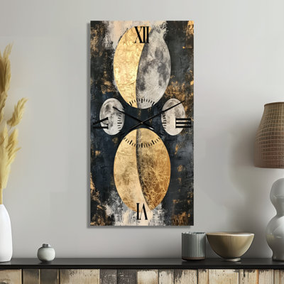 Moon Phases in Gilded Paper II - Black Celestial Silent Metal Wall Clock, Printed on Metal