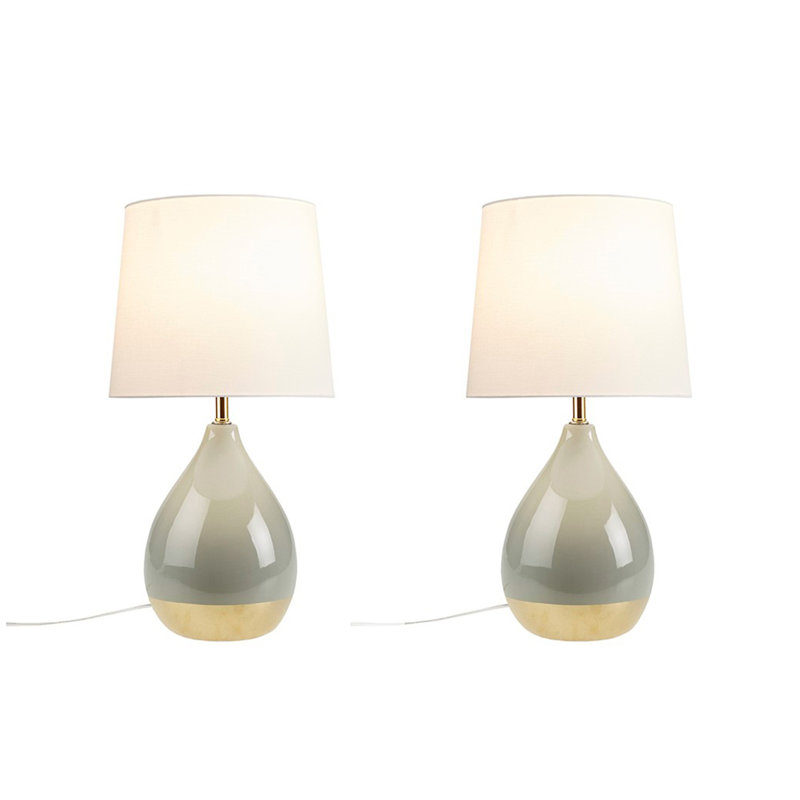 Ensemble de 2 lampes de table en céramique 2 tons Voir ci-dessous, Vert sauge / or, Blanc