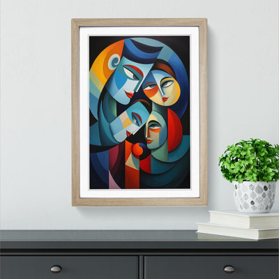 XYZ-FRM-V1223-4409 Loving Family Cubism No.2 - Single Picture Frame Print on Wood