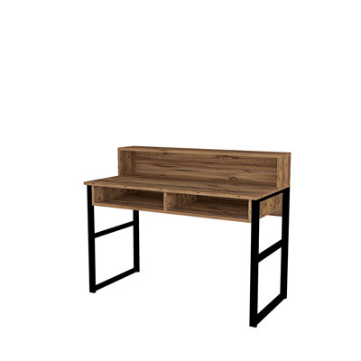 Modern Study Desk with Metal Legs, Walnut & Black Finish, 47.2 x 37.8 x 21.7 inches | 100% Melamine Coated Particle Board, Thickness: 0.7 inches | Multipurpose Design with Additional Storage, Industrial Style