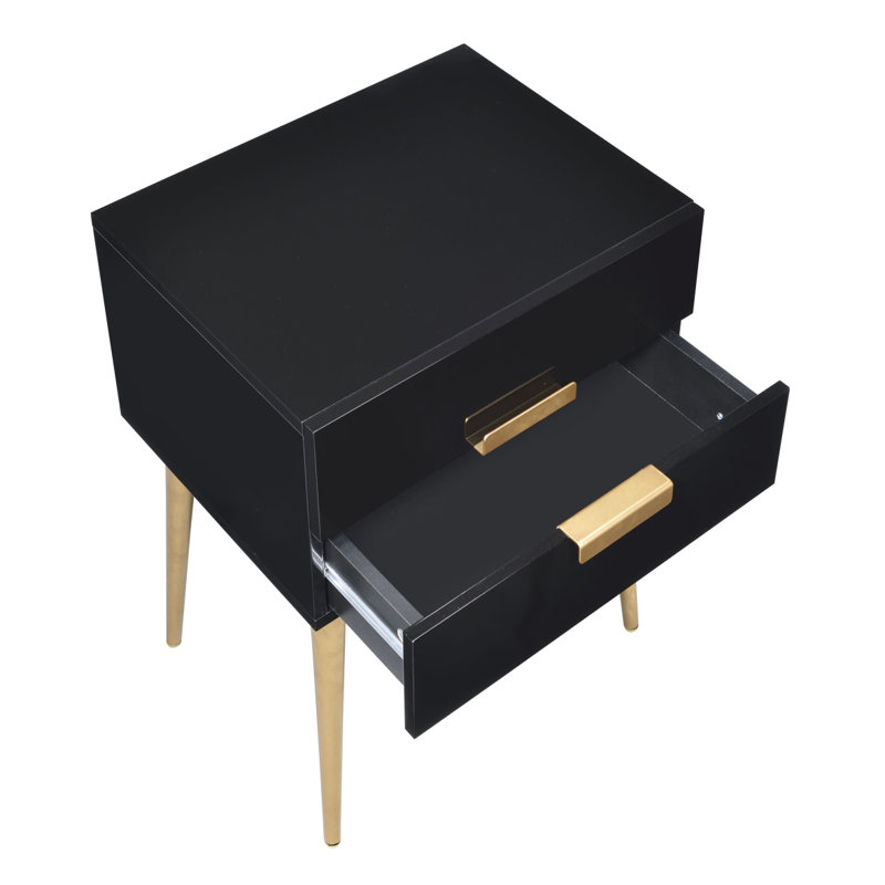 Table d'appoint dorée avec 2 tiroirs, Jaune clair