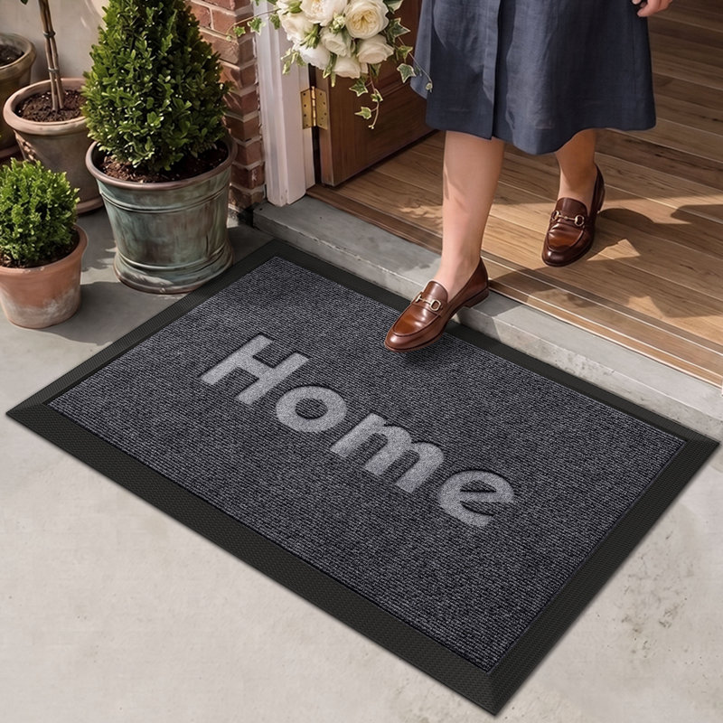 Tapis d'entrée, absorbant et résistant à la boue, pour intérieur et extérieur, résistant à la décoloration, envers en caoutchouc antidérapant, profil bas, facile à nettoyer, 61 x 122 cm, gris clair.