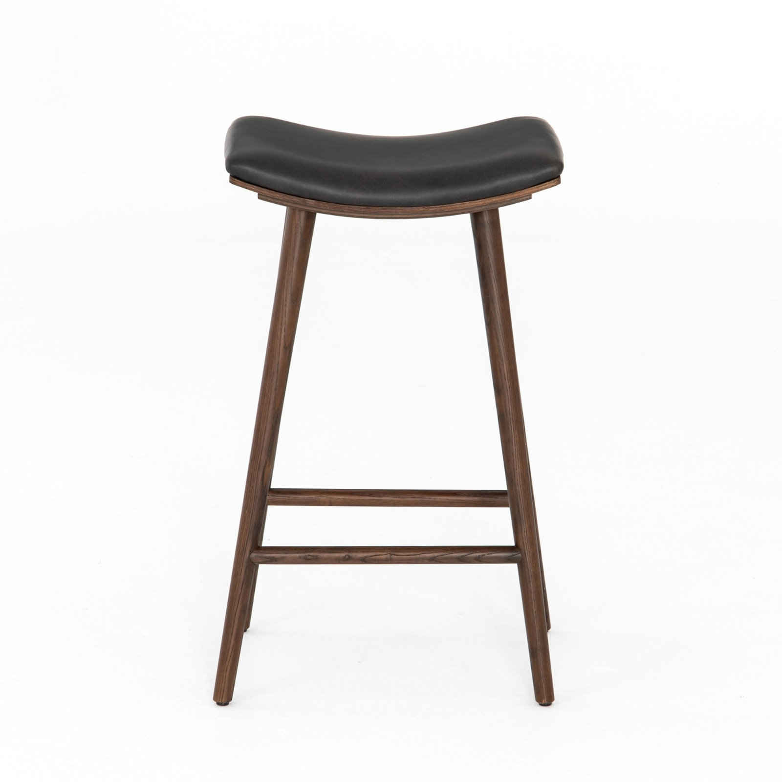 Schaeffer Bar and Counter Stool, Bar Stool (30" Seat Height), Faux Leather - Distressed Black/Warm Parawood