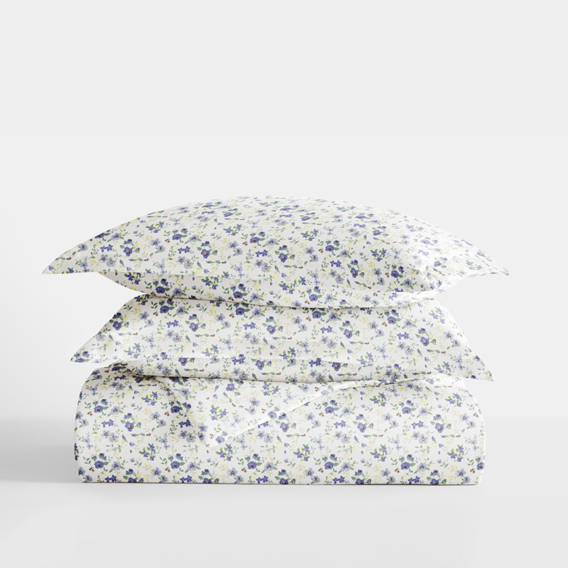 Floral Duvet Cover Set Simply Soft Traditional, Light Blue, King Duvet Cover + 2 King Shams
