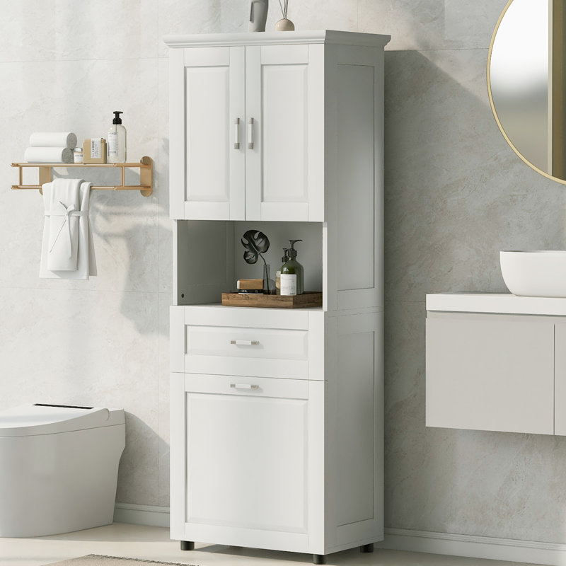 Grande armoire de salle de bain avec panier à linge, Blanc