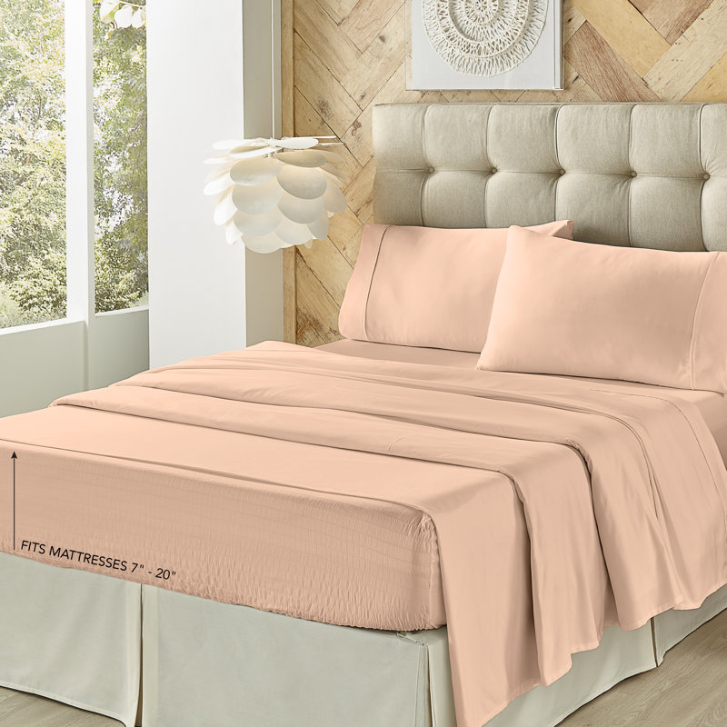Royal Fit - 500 Tc drap 4 pièces Ensemble de draps, Ensemble de draps pour taille de lit double et deu, Rougir
