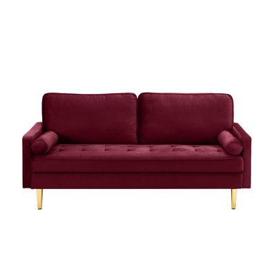 65 - Inch Red Velvet For Living Room, Gold Metal Feet, Thick Fabric, Comfortable To Sit, Temperature Design, Easy Assembly Bedroom, Thickened High Density Sponge, Precision Steel Springs, Strong Pine
