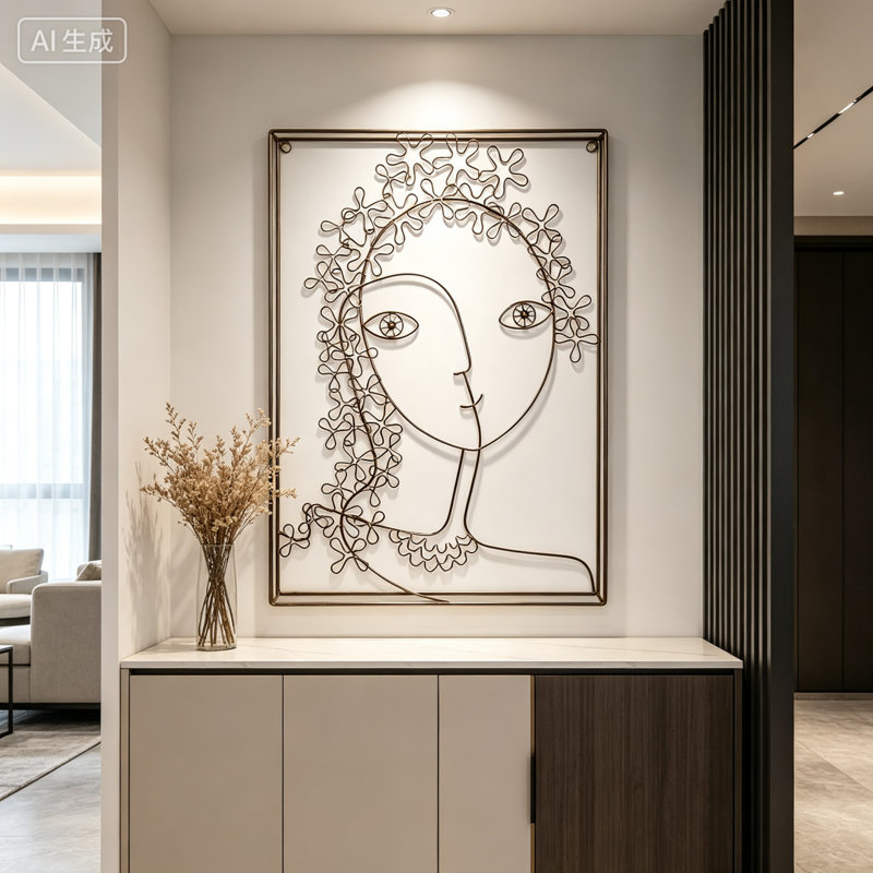 Abstrait art mural en métal, décor de dessin au trait moderne
